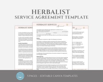 Editable Herbalist Service Agreement Template, Herbal Medicine Contract, Holistic Health Consultation Agreement, Holistic Wellness, Canva