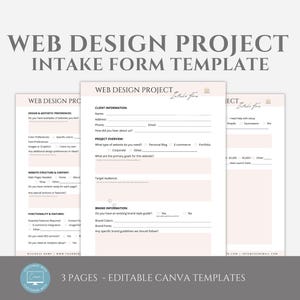 Editable Web Design Project Intake Form Template, Freelance Website Designer Client Questionnaire, New Client Intake Form, Canva editable