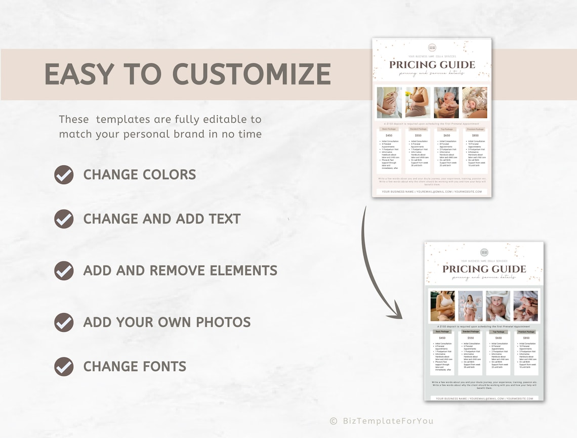 Birth Doula Price List Editable Rate Sheet Doula Business Etsy