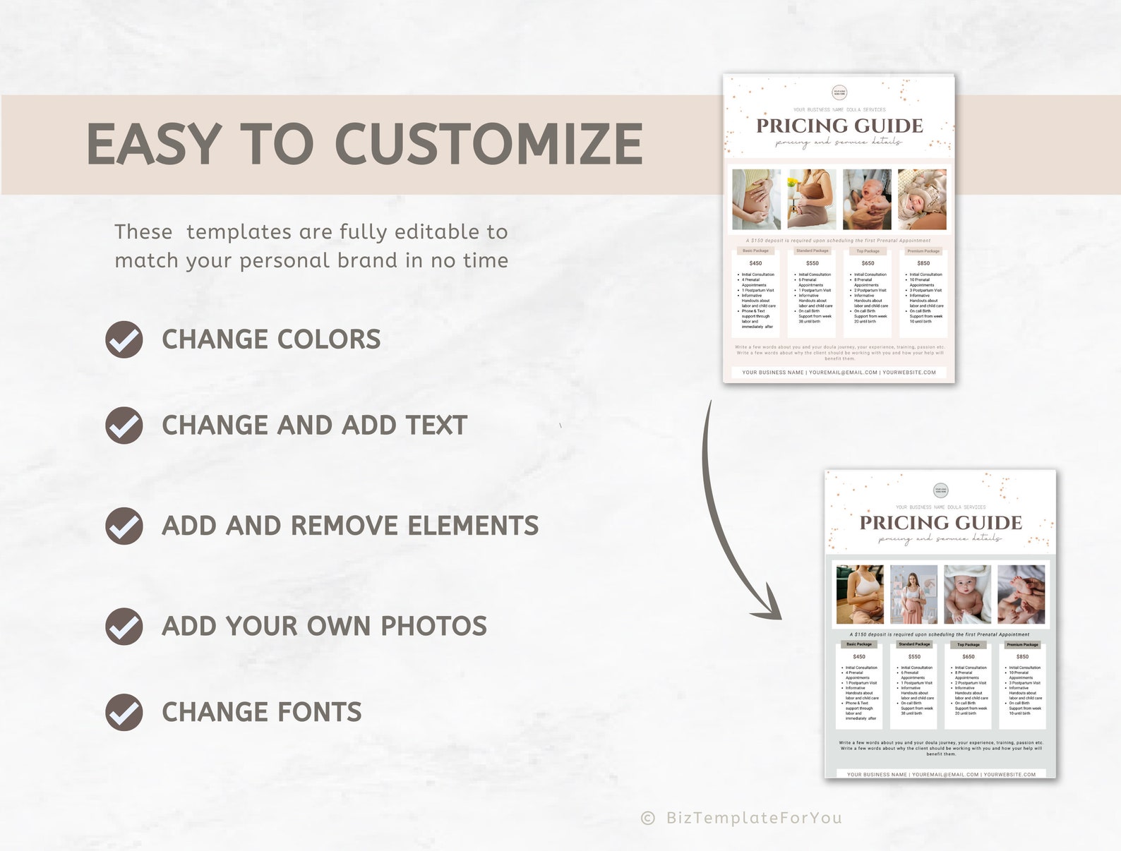 Birth Doula Price List Editable Rate Sheet Doula Business Etsy