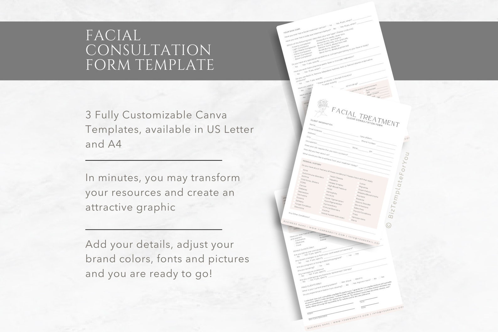 Editable Facial Consultation Form Esthetician Template - Etsy