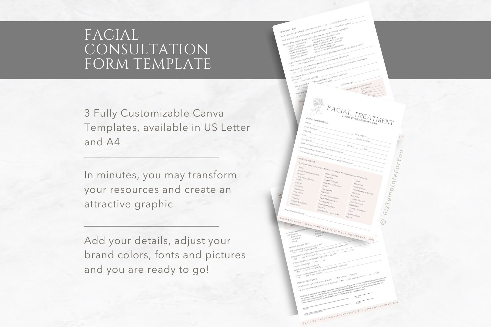 Editable Facial Consultation Form Esthetician Template - Etsy