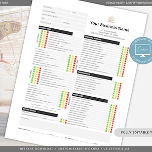 Vehicle Health & Safety Inspection Report Template | Editable Canva Auto Repair Form | Mechanic Vehicle Checklist Printable