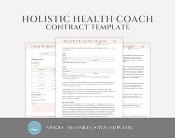 Editable Holistic Health Coach Contract Template, Wellness Coach Service Agreement, Coaching Business Contract Form, Canva editable