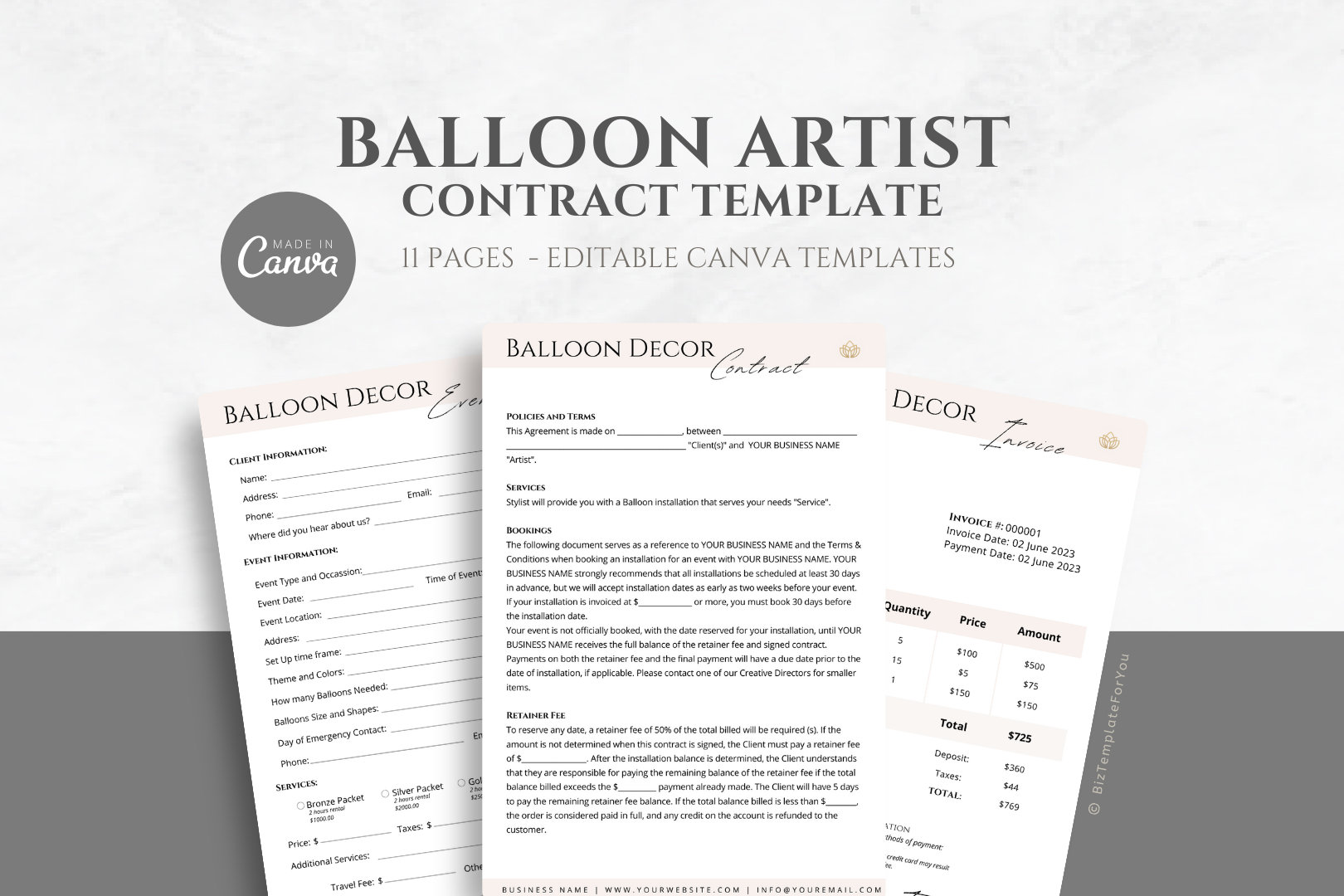 Editable Balloon Decor Contract Template, Freelance Balloon Artist ...