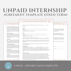 Editable Unpaid Internship Agreement (Fixed-Term) Template, Internship Terms, Educational Internship, Company Intern, Canva Template