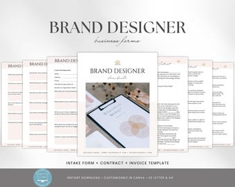 Editable Brand Designer Forms Bundle, Freelance Graphic Design Service Agreement, Contract, Intake Form and Invoice Template, Canva editable