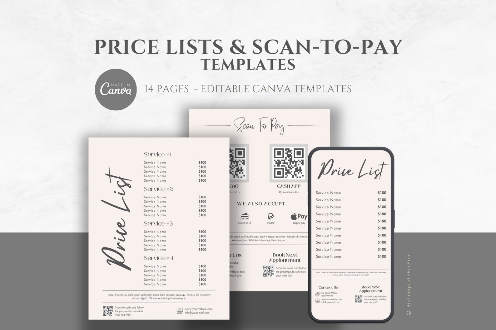 Editable Scan to Pay Template, Small Business Price List Canva Template ...