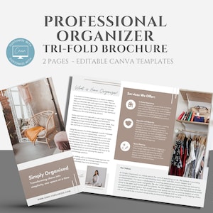 Editable Professional Organizer Tri-Fold Brochure Template, Home Organizer Business Marketing Flyer, Fully Editable Canva Rack Card