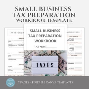 Editable Small Business Tax Preparation Workbook Template, Entrepreneur Tax Return Checklist, Tax Deductions Worksheet, Canva editable