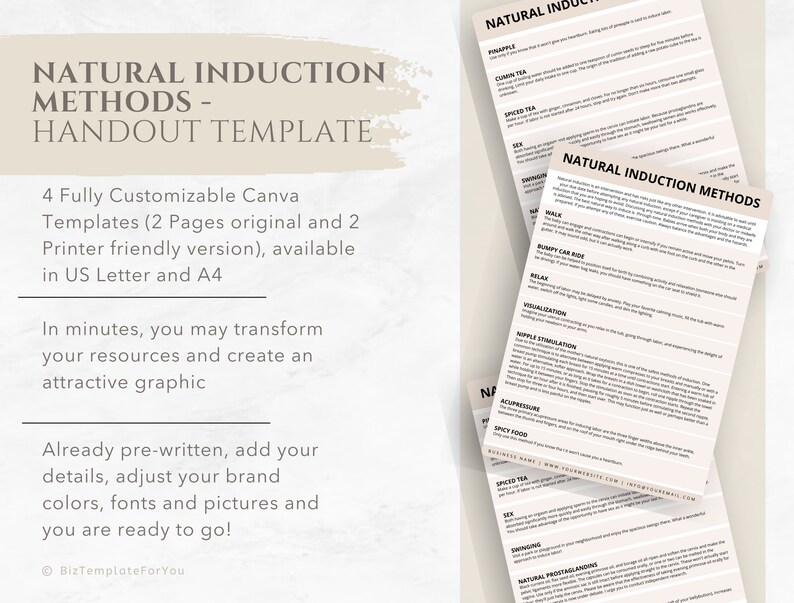 Editable Natural Induction Methods Handout Template Doula Etsy