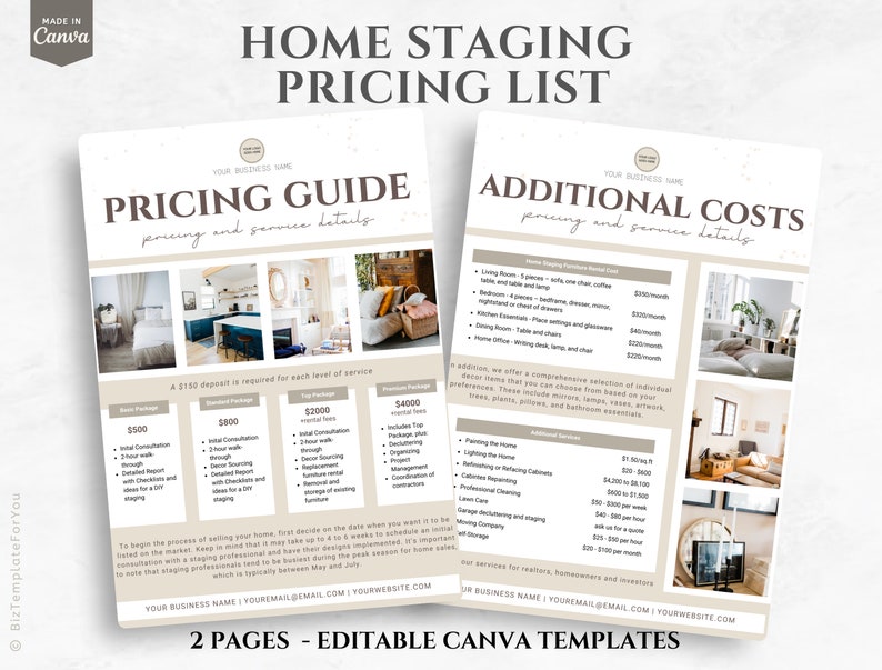 Editable Home Staging Pricing List Template Property Staging Etsy