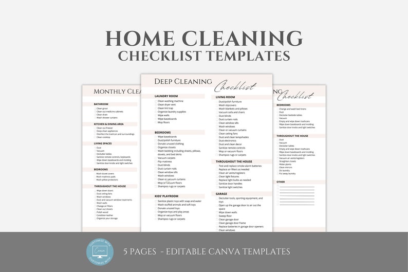 Editable House Cleaning Checklist Bundle, Cleaning Schedule Template ...
