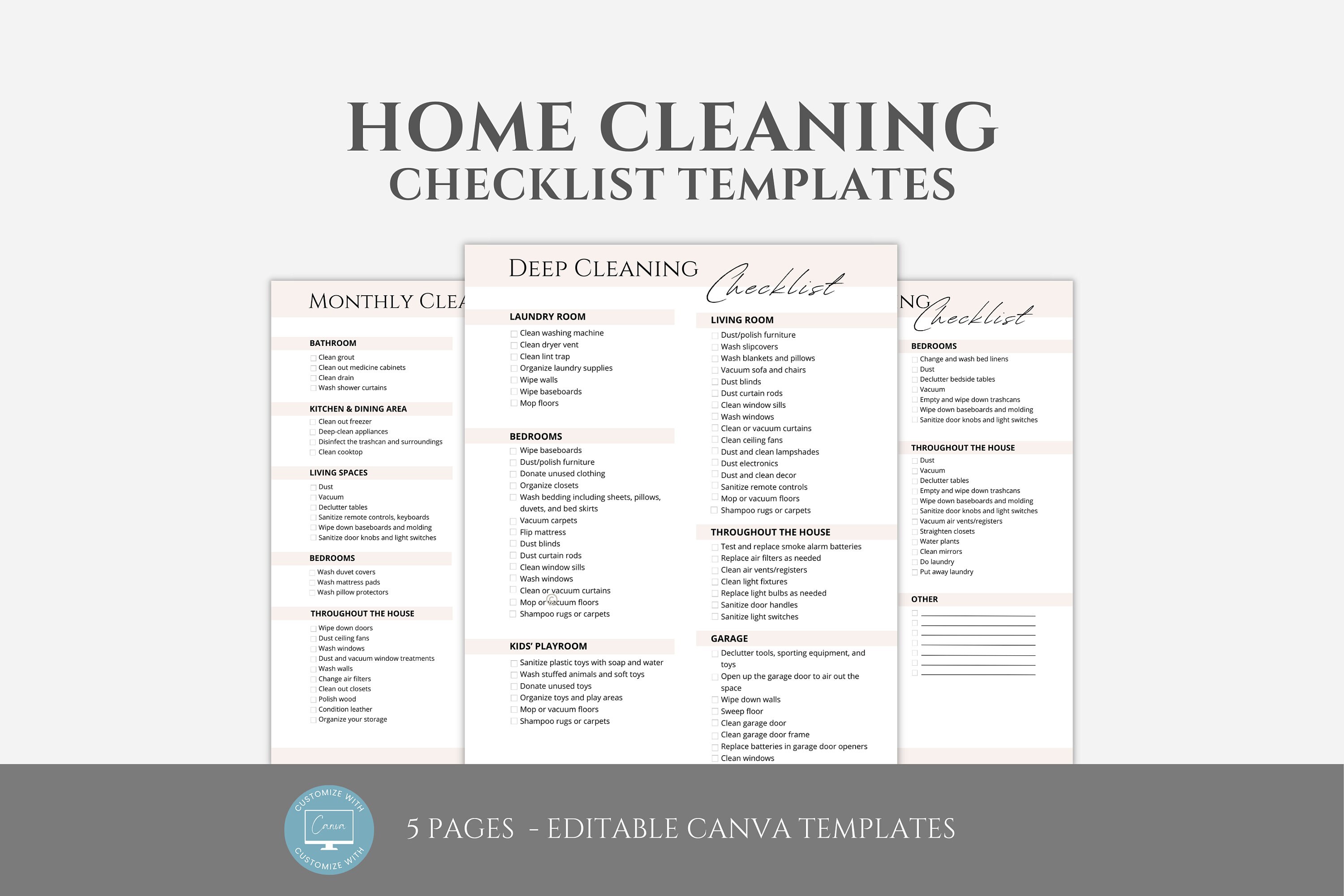 Editable House Cleaning Checklist Bundle, Cleaning Schedule Template ...