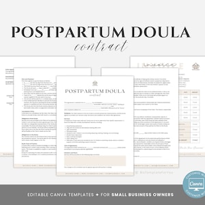 Editable Postpartum Doula Service Agreement, Postpartum Doula Contract Template, Doula Business Forms, Doula Paperwork, Canva editable