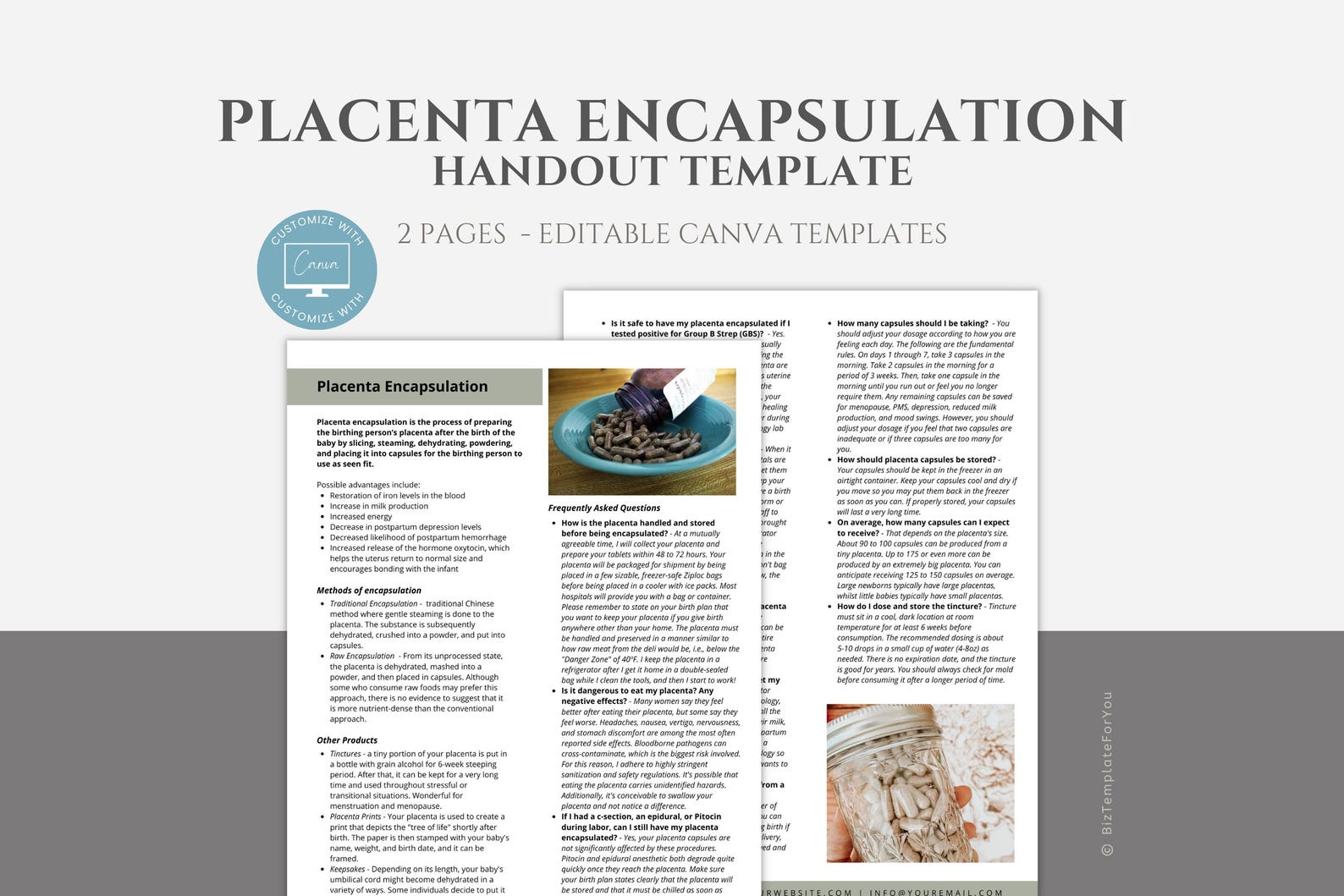 Placenta Encapsulation Handout Template for Doulas, Midwives, and Other ...