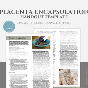 Placenta Encapsulation Handout Template for Doulas, Midwives, and other Birth Professionals, Use and Storage Information, Canva editable