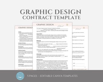 Editable Graphic Design Contract Template, Service Agreement for Freelance Graphic Designers, Design Contract, Contract Agreement, Canva