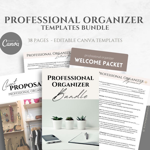 Editable Professional Organizer Forms Bundle, Organizing Service Agreement, Intake Form, Client Welcome Packet, Proposal and more, Canva