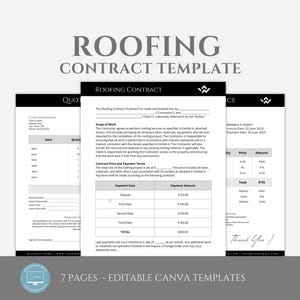 Editable Roofing Contract Template, Professional Contractor Service Agreement, Independent Contractor Agreement, Canva editable