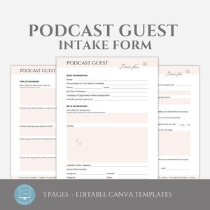 Editable Podcast Guest Intake Form Template, Podcast Guest Questionnaire, Podcast Interview Preparation, Podcasting Tools, Canva editable