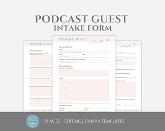 Editable Podcast Guest Intake Form Template, Podcast Guest Questionnaire, Podcast Interview Preparation, Podcasting Tools, Canva editable