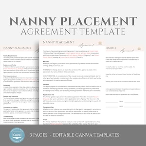 Nanny Agency - Nanny Placement Agreement Template, Editable Nanny Onboarding Template, Canva templates,Nanny Contract, Business Forms