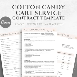 Editable Cotton Candy Cart Service Contract Template, Cotton Candy Cart Service Agreement, Event Services Business Template Form, Canva edit