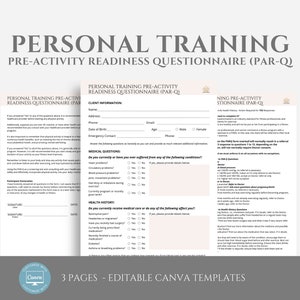 Editable Personal Trainer Pre-Activity Readiness Questionnaire (PAR-Q), Personal Training Business Forms, Fitness Coach Client Onboarding