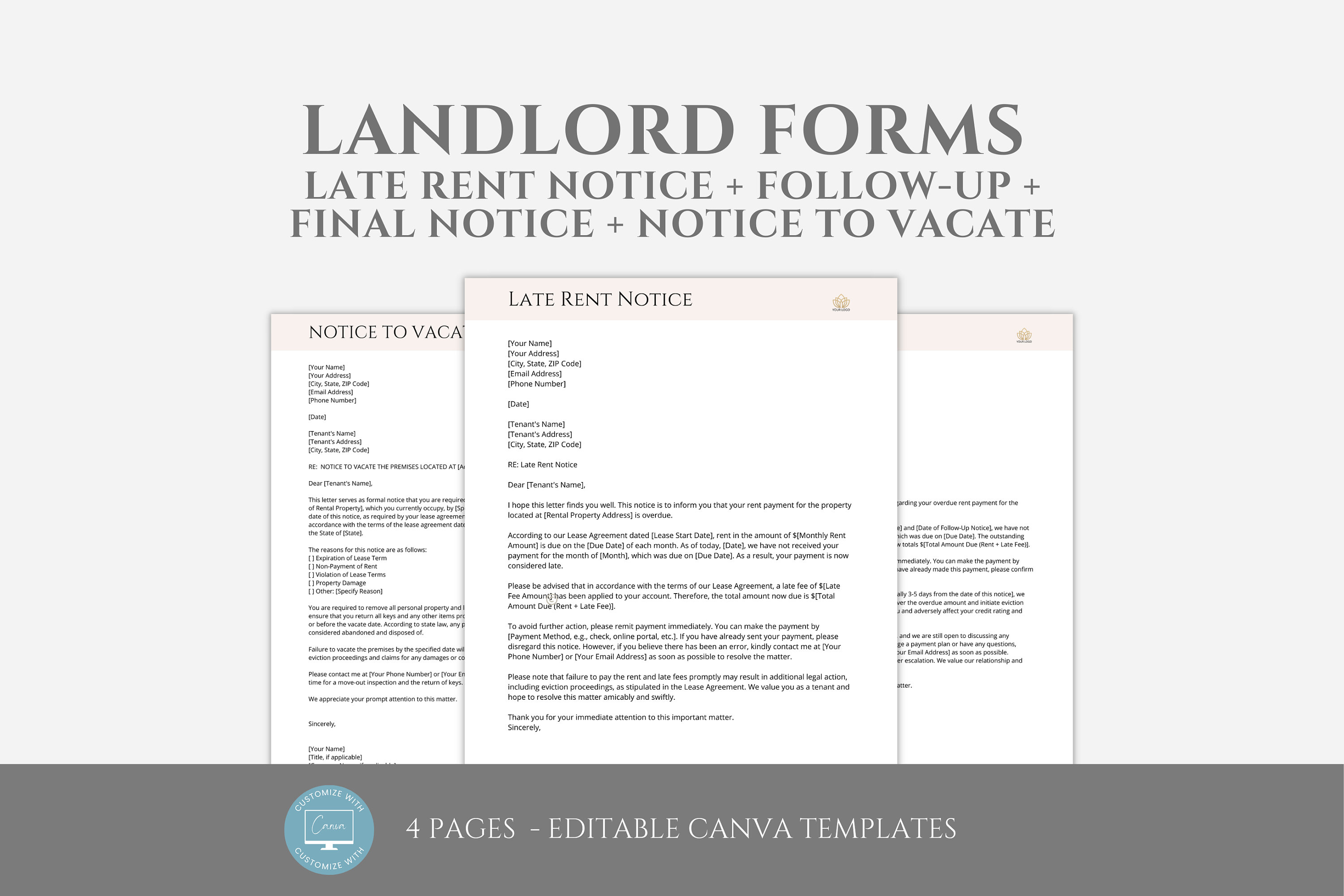 Red Con Forms For Rent Editable Landlord Forms Templates - Late Rent Notice, Follow-up Notice ...