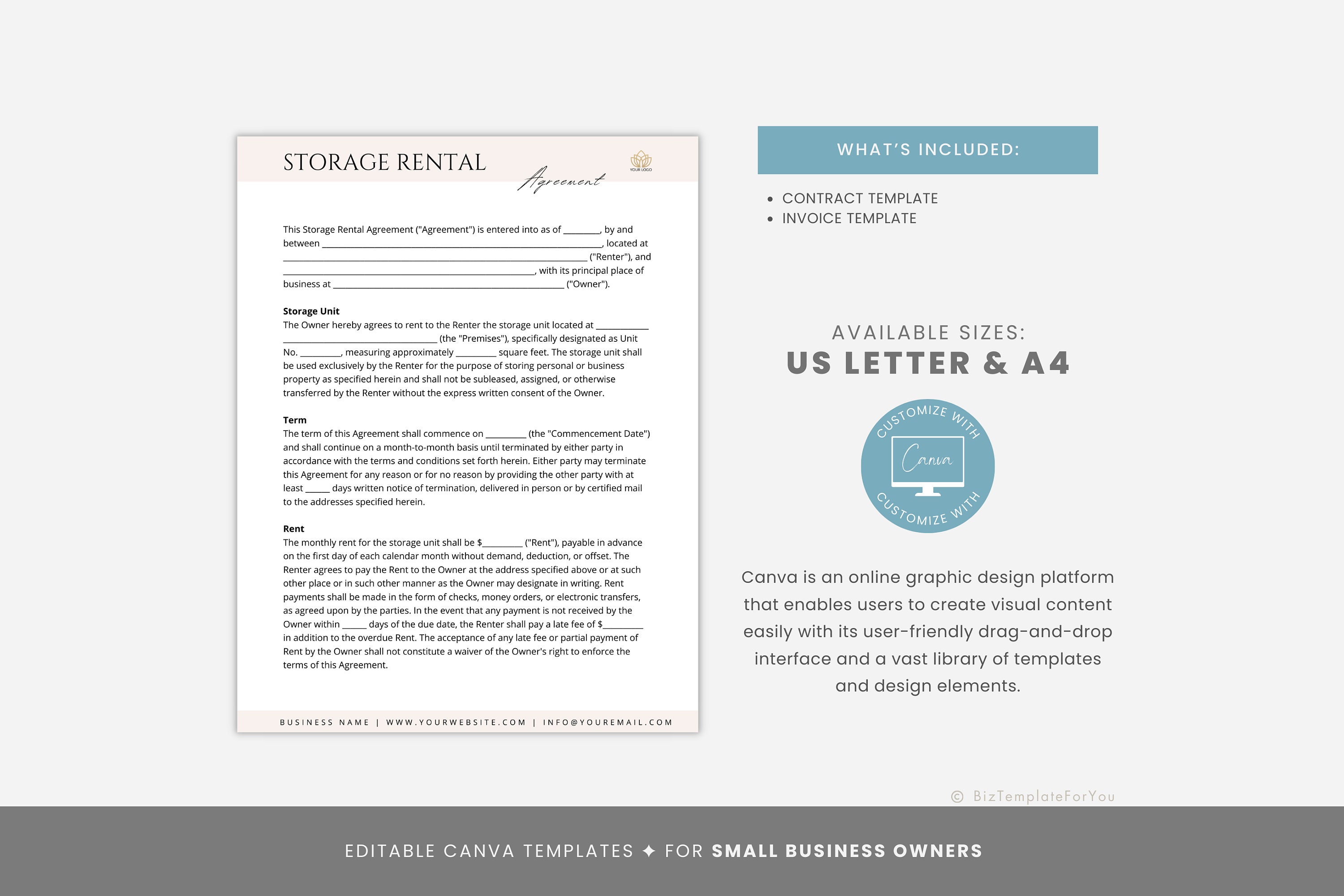 Editable Storage Rental Contract Template, Storage Space Lease ...