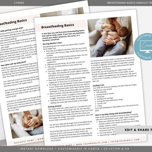 Editable Breastfeeding Basics Handout Template | Canva Lactation Guide for Doulas, Postpartum Coaches & Lactation Consultants