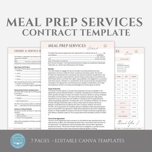Editable Meal Prep Service Contract Template, Meal Prep Business, Food Preparation Service Agreement, Chef and Catering, Canva editable