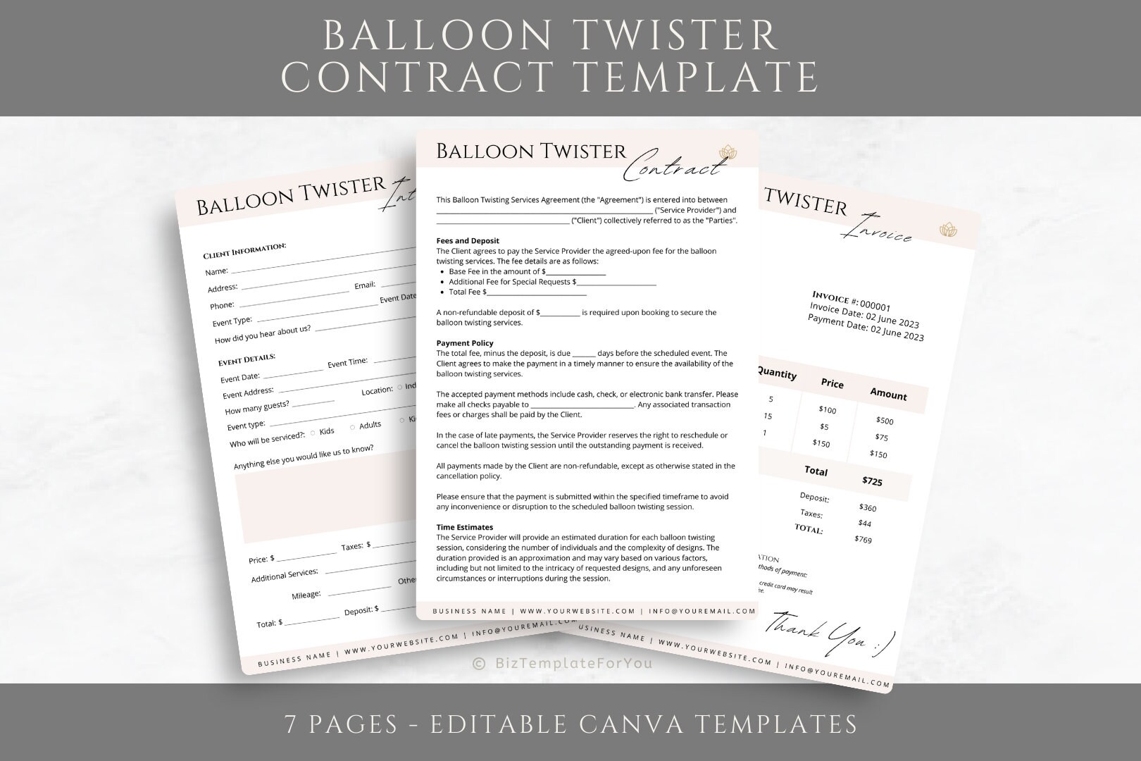 Editable Balloon Twister Contract Template, Balloon Artist Service ...