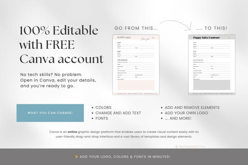 Puppy Sale Contract Template, Editable Puppy Adoption Agreement, Dog Breeder Contract Forms, Puppy Contract of Sale, Canva editable image 7