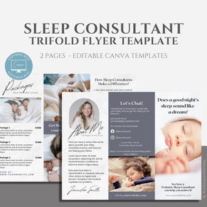 Editable Sleep Consultant Trifold Brochure Template, Printable Sleep Coach Tri-Fold Flyer, Canva, Baby Sleep Consultant, Sleep Coach
