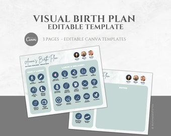 Visual Birth Plan, Fully Editable Canva Template for Doulas, Midwives & New Parents, Natural Birth Plan, Labor and Delivery Preferences