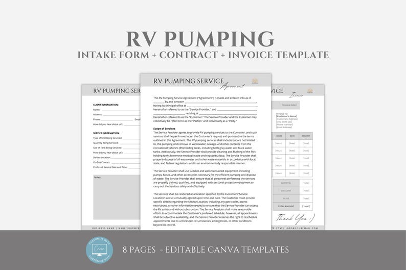 Rv Invoice Editable RV Pumping Service Agreement Template, RV Waste Services ...
