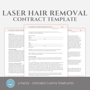 Editable Laser Hair Removal Contract Template, Hair Removal Service Agreement, Esthetician Business, Spa Forms, Canva editable