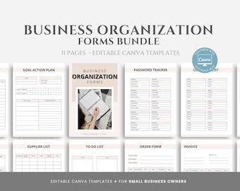 Editable Business Organization Forms Template, Business Organization Workbook,Business Organizer,Minimalist Small Business Canva Template