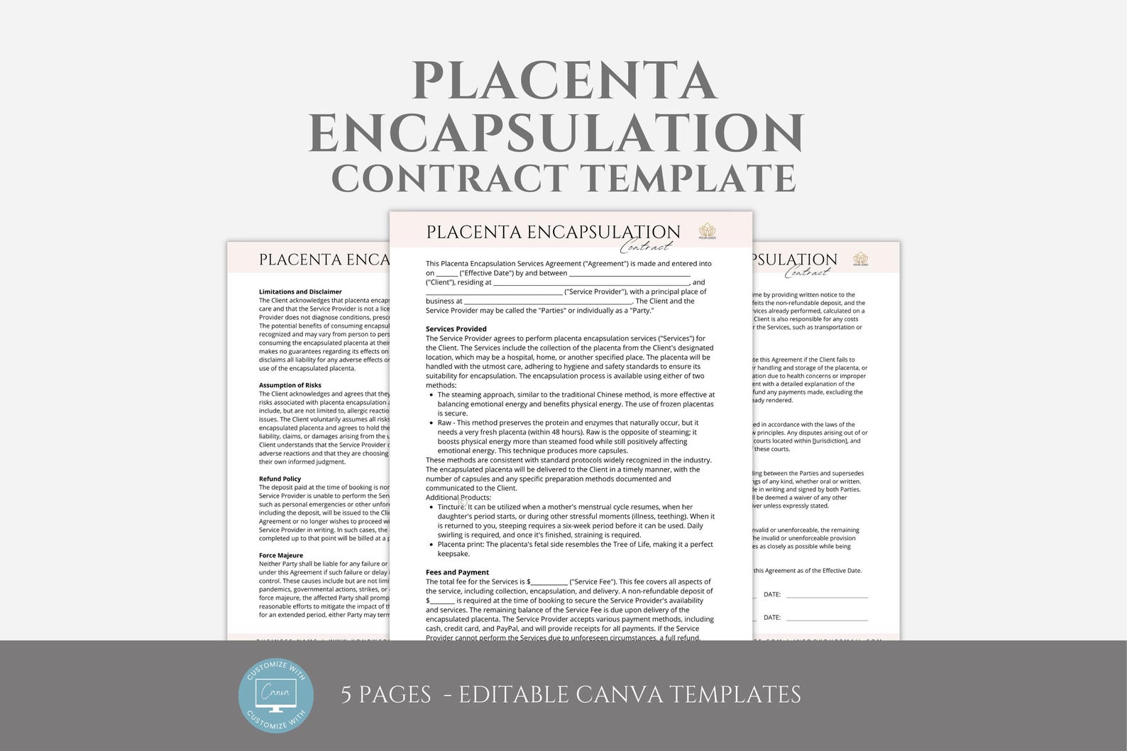 Editable Placenta Encapsulation Contract Template, Placenta ...