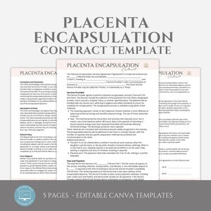 Editable Placenta Encapsulation Contract Template, Placenta Encapsulation Service Agreement, Doula Business Forms, Business Canva Template