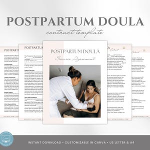 Postpartum Doula Contract Template, Editable Service Agreement Form for Doulas, Doula Client Contract, Canva Template, Doula Paperwork