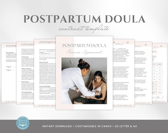 Postpartum Doula Contract Template, Editable Service Agreement Form for Doulas, Doula Client Contract, Canva Template, Doula Paperwork