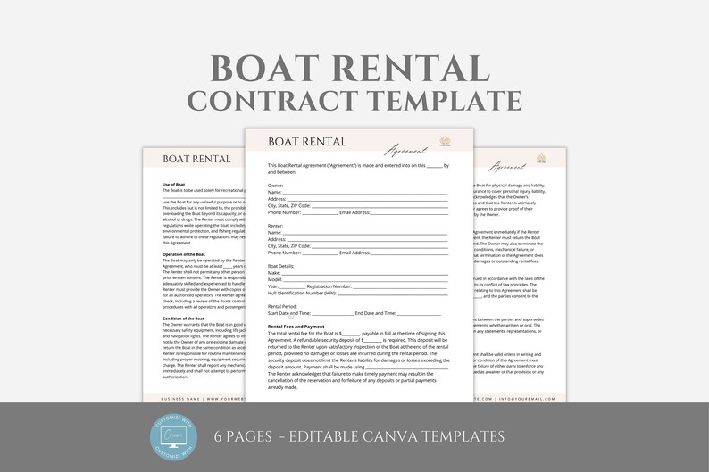 Editable Boat Rental Agreement Template, Boat Rental Contract, Boat ...