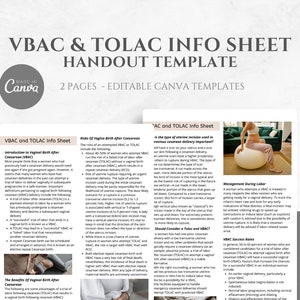 VBAC & TOLAC Info Sheet - Editable Handout Template for Birth Doulas, Midwives and other Birth Professionals, Canva editable