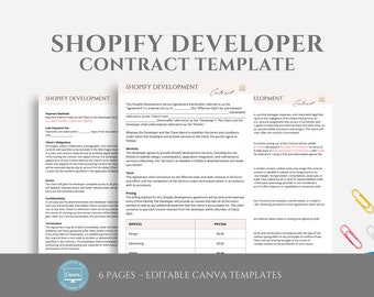 Editable Shopify Development Contract Template, Freelance Website Designer Service Agreement, incl. Invoice Template, Canva editable