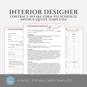 Editable Interior Design Contract Template, Interior Designer Service Agreement, Home Design Agreement Form, Interior Design Project, Canva