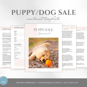 Puppy Sale Contract Template, Editable Puppy Adoption Agreement, Dog Breeder Contract Forms, Puppy Contract of Sale, Canva editable