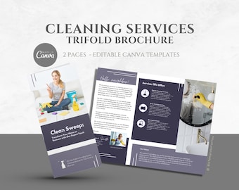 Cleaning Services Tri-fold Brochure Template, Cleaning Business Marketing. Easily editable Canva Templates for Cleaners, Housekeepers&Maids